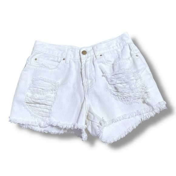 BILLABONG Cut Off High Waisted White Shorts Destroyed Fray Hem Size 25 Boho - Picture 2 of 8